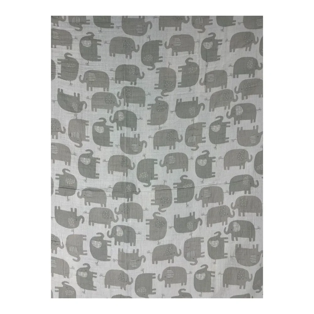 Le Petit Gray White Elephant Muslin Swaddle Baby Blanket 100% Cotton